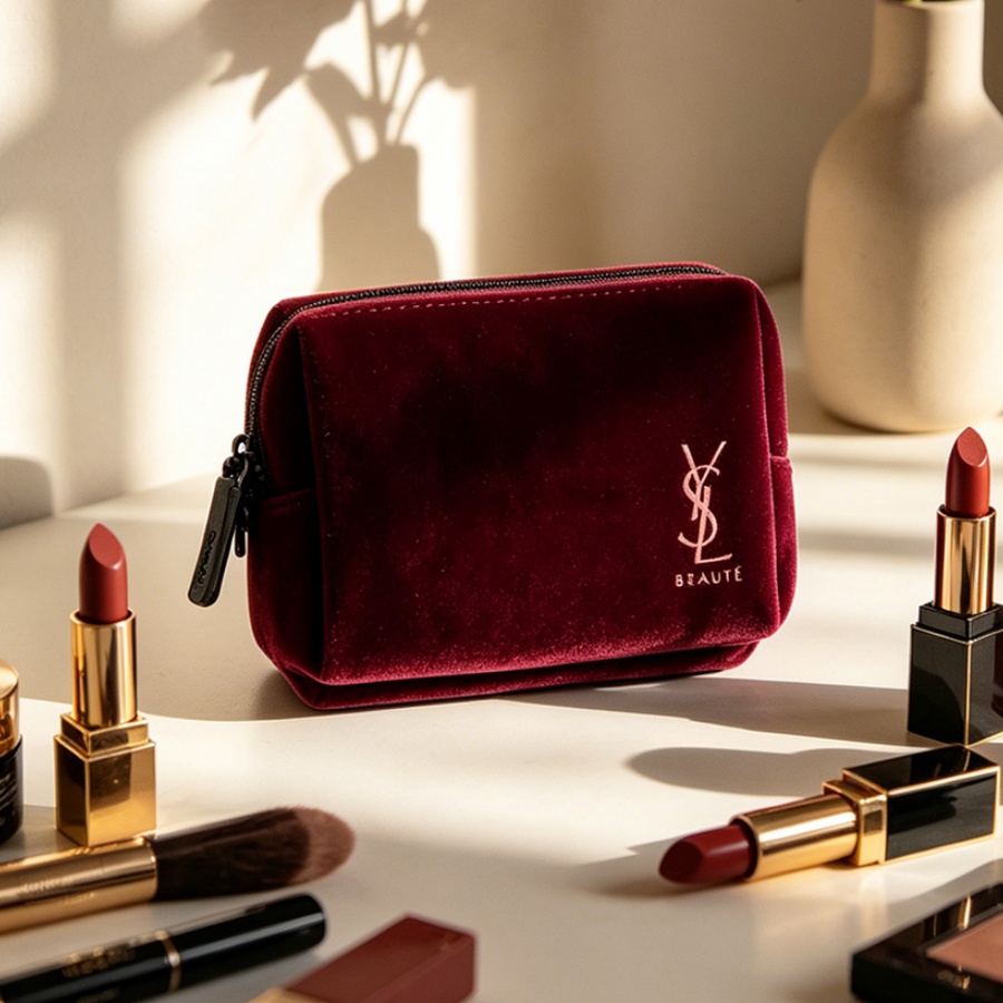 Ysl Beauty Makeup Bag - YSL의 가방 와인 레드 벨벳 미니