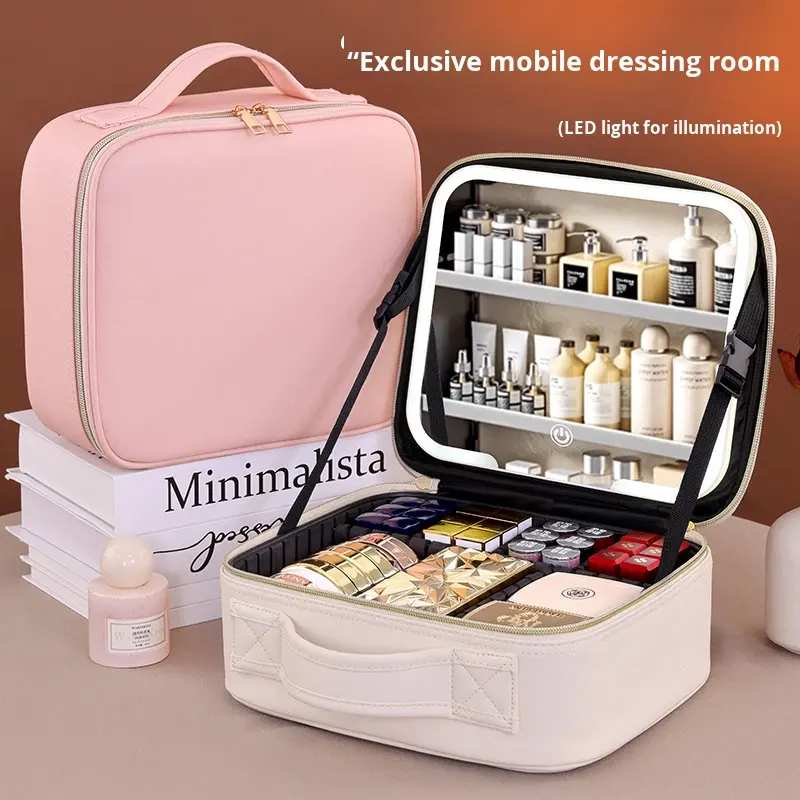 대용량 여성용 메이크업 가방 LED 조명 거울 휴대용  - Beauty Bag Makeup 리뷰 및 가격