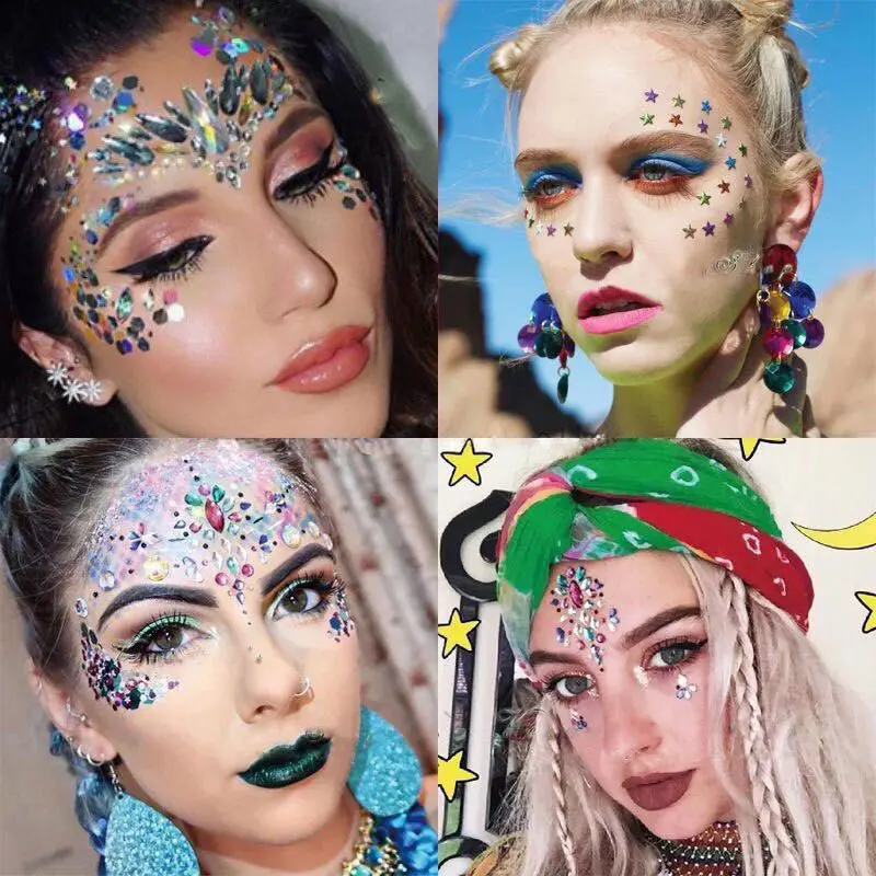 크리스탈 얼굴 보석 문신 스티커, 여성 반짝이 얼굴 바 - Beauty Makeup Fashion 리뷰 및 가격