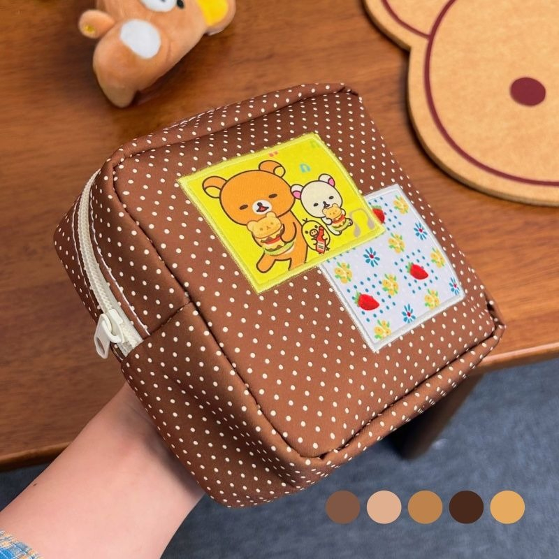 카와이 리락쿠마 브라운 폴카 도트 화장품 가방 귀여운  - Beauty Bag Makeup 리뷰 및 가격