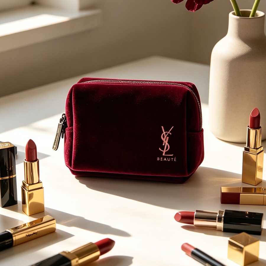 YSL의 가방 와인 레드 벨벳 미니 휴대용 사각형 화장 - Ysl Beauty Makeup Bag 리뷰 및 가격