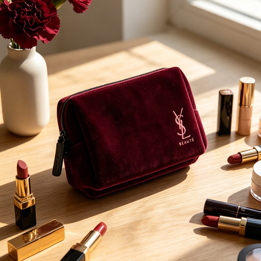 YSL의 가방 와인 레드 벨벳 미니 휴대용 사각형 화장 - Ysl Beauty Makeup Bag 리뷰 및 가격