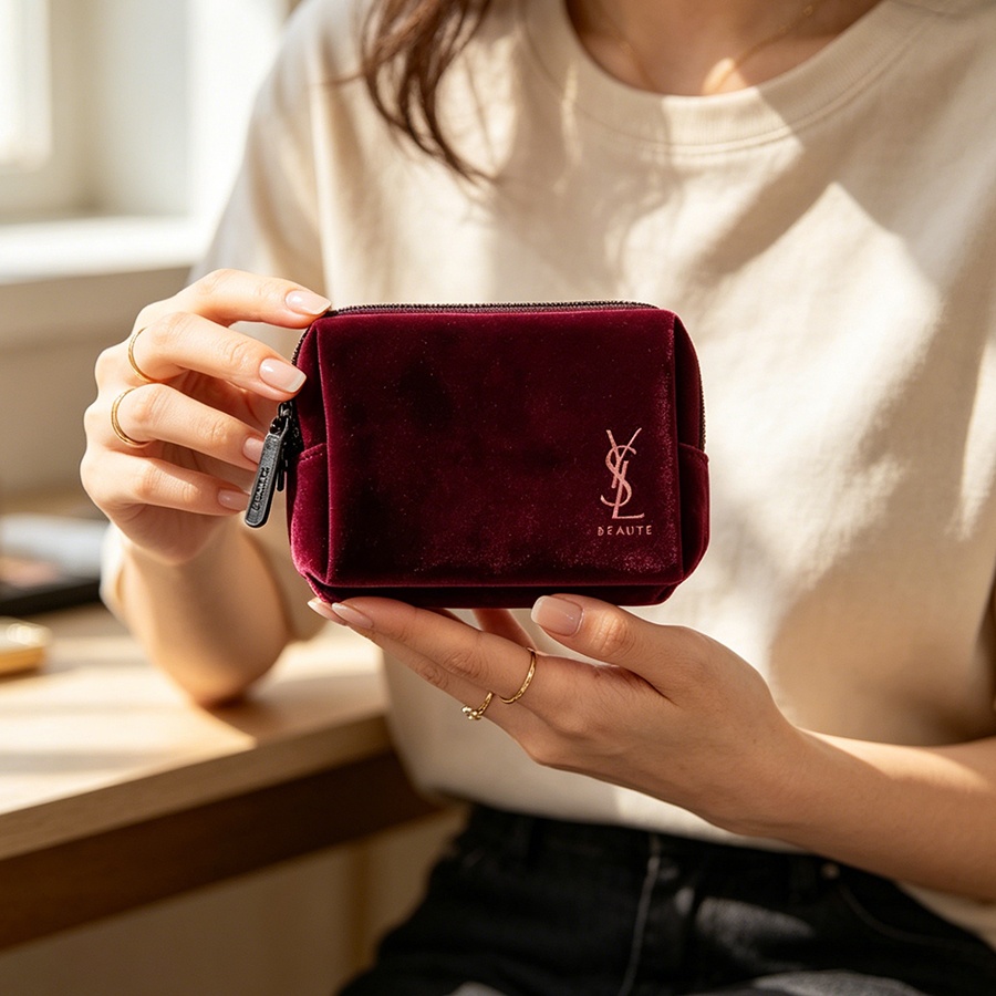 YSL의 가방 와인 레드 벨벳 미니 휴대용 사각형 화장 - Ysl Beauty Makeup Bag 리뷰 및 가격