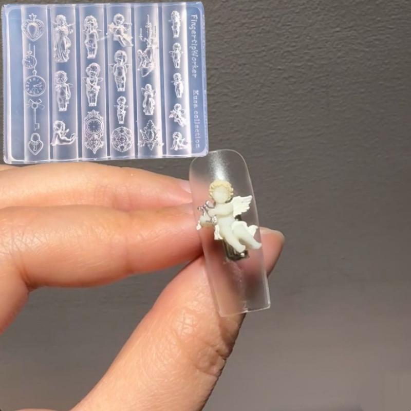 새로운 엔젤 시계 3D 실리콘 네일 몰드 하트 잠금 네 - Nail Art Stamping Kit 리뷰 및 가격